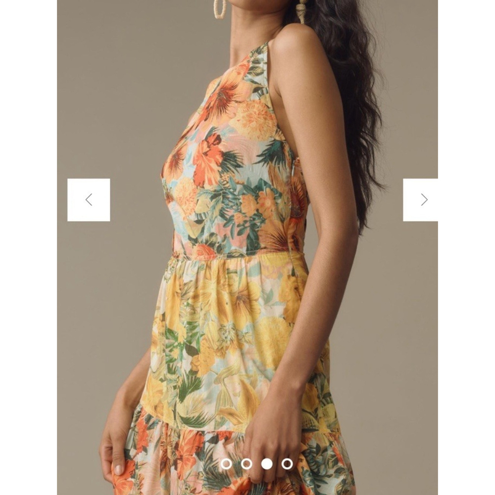 NWT Anthropologie Pilcro Halter Maxi Dress Size:XL Yellow Floral Tier Tropical - Picture 3 of 16